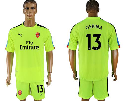 Arsenal #13 Ospina Shiny Green Goalkeeper Soccer Club Jersey - Click Image to Close
